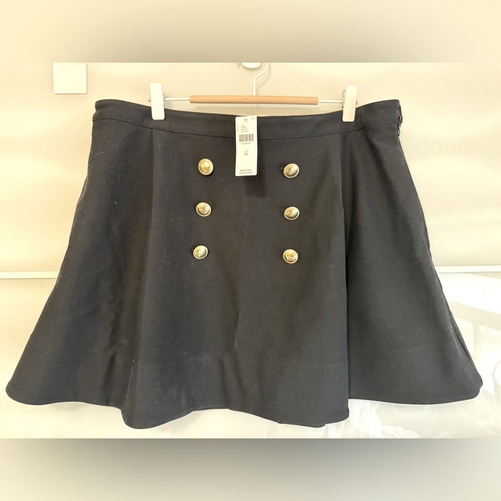 NWT Anthropologie MAEVE Black Skirt with Gold Buttons XL mini flared FLAW